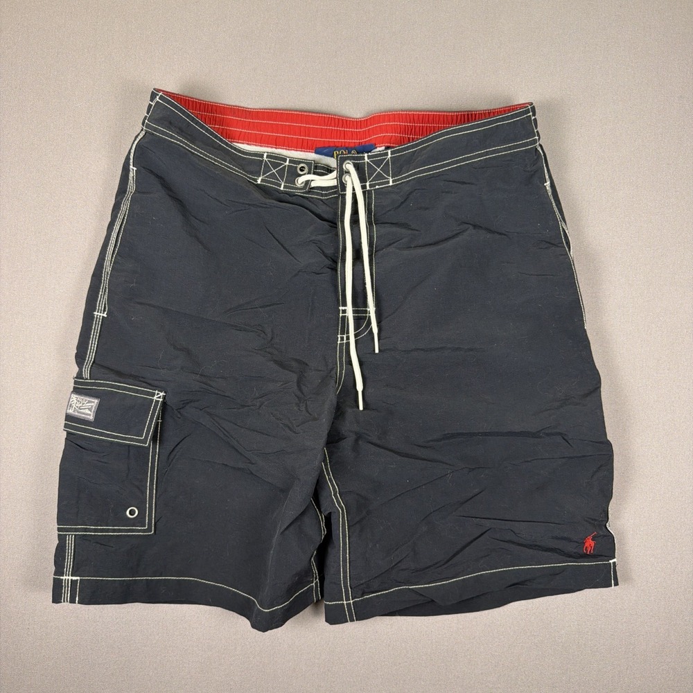 Polo Ralph Lauren Board Shorts Mens M Black Swim Trunks Drawstring 100% Nylon